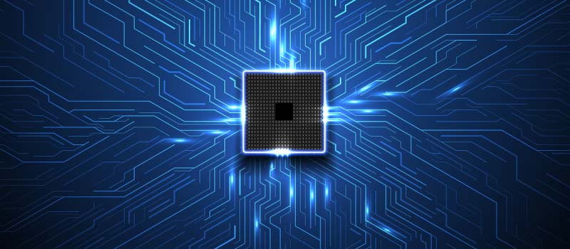 A blue computer chip